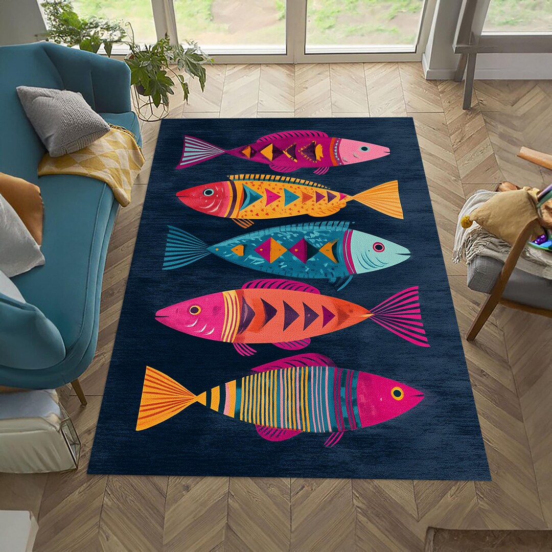 Colorful Fish Pattern Area Rug, Modern Velvet Carpet - Etsy