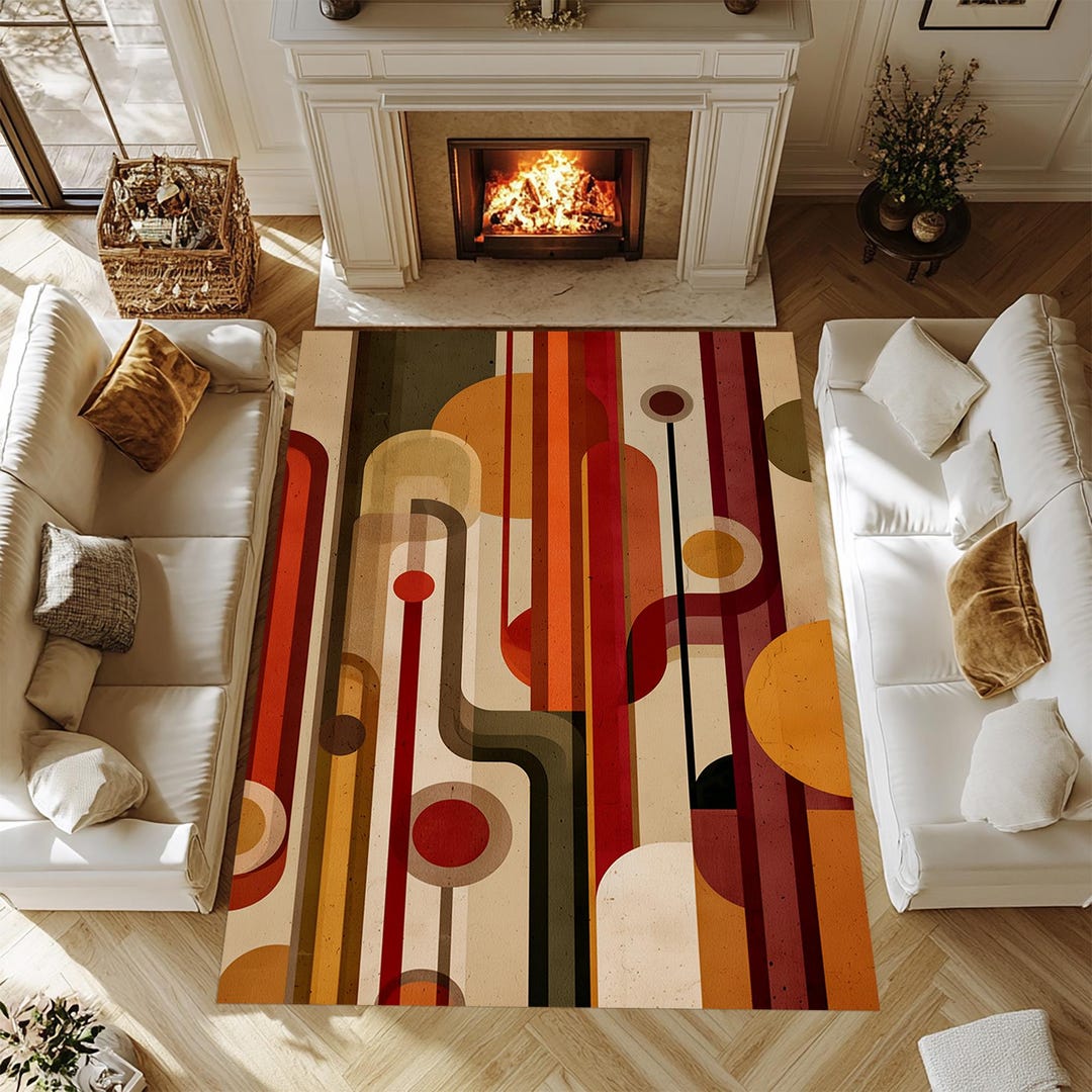 Mid Century Rug Pattern Colorful Mid-century Modern Rug, Geometric Pattern - Etsy