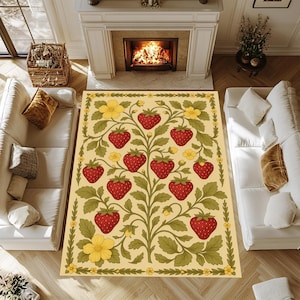 Strawberry Carpet, Strawberry Rug, Strawberry Pattern Carpet, Strawberry Pattern Rug, Floral Carpet, Floral Rug, Flowers Pattern Rug