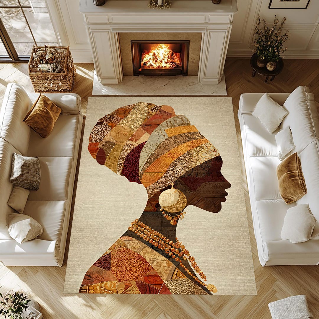 African Woman Portrait Rug, Boho Ethnic Tribal Art Carpet - Etsy
