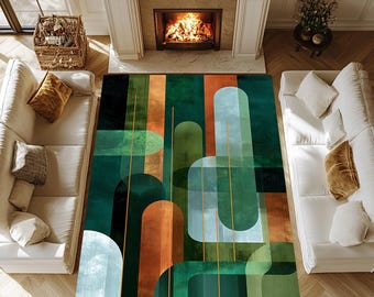 Colorful Mid-Century Modern Rug, Geometric Pattern