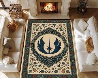 Tappeto con emblema Jedi: tappeto con medaglione di Star Wars, base in cotone antiscivolo