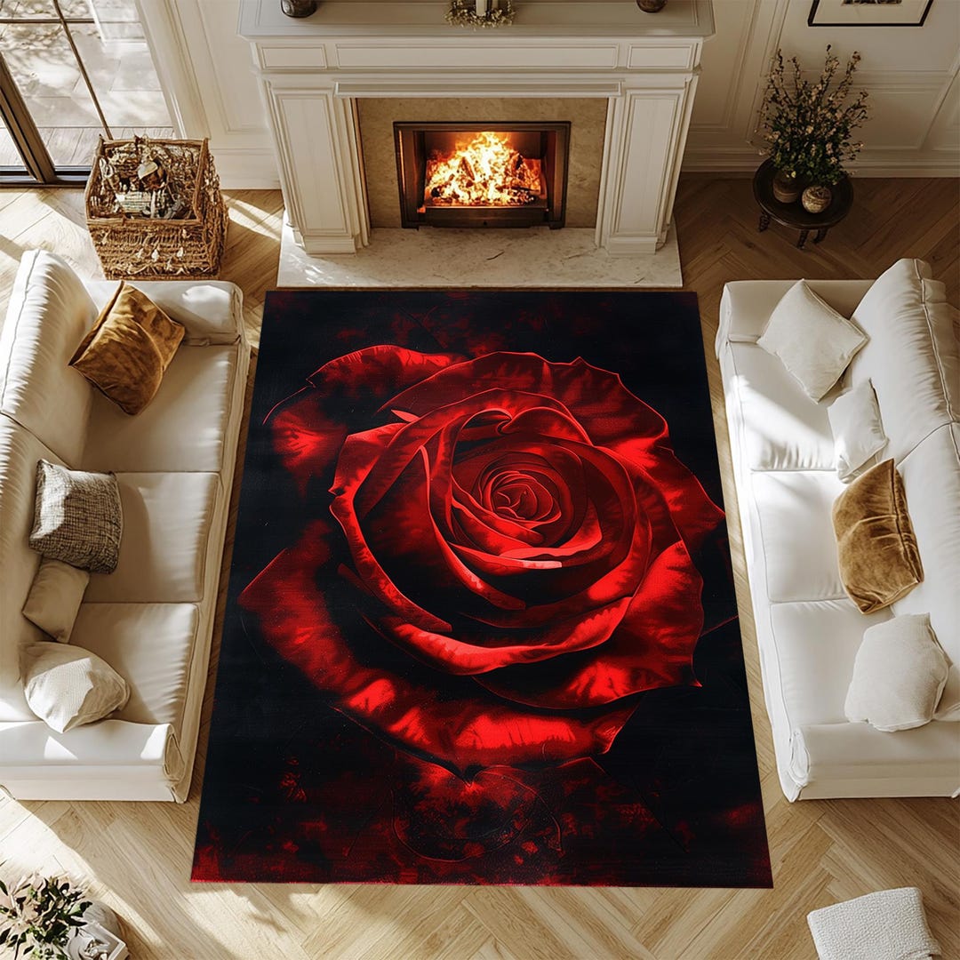 Red Or Roses Area Rugs Red Rose Velvet Rug, Floral Decor Area Rug - Etsy