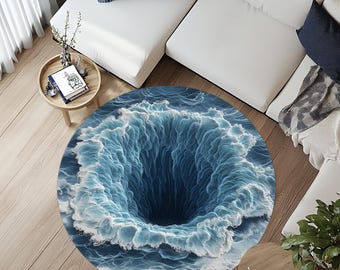3D Ocean Hole Round Rug: Deep Sea Vortex Illusion, 24 inch