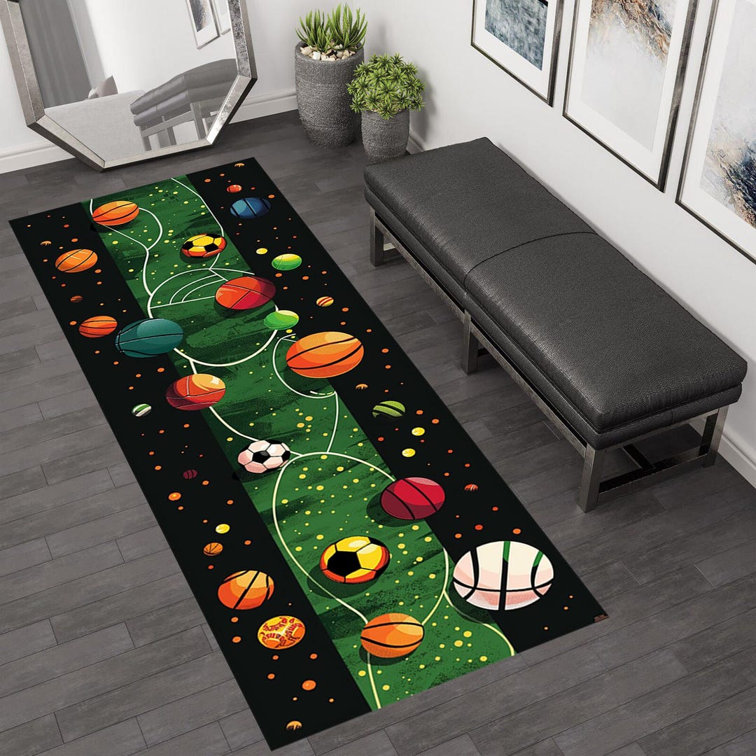 Sport Balls Kids Runner Rug: 3D Digital Print Cotton Woven - Etsy