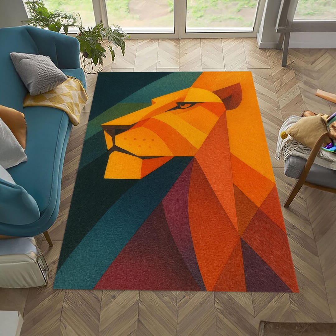 Colorful Lion Velvet Rug: 3D Print Animal Decor - Etsy
