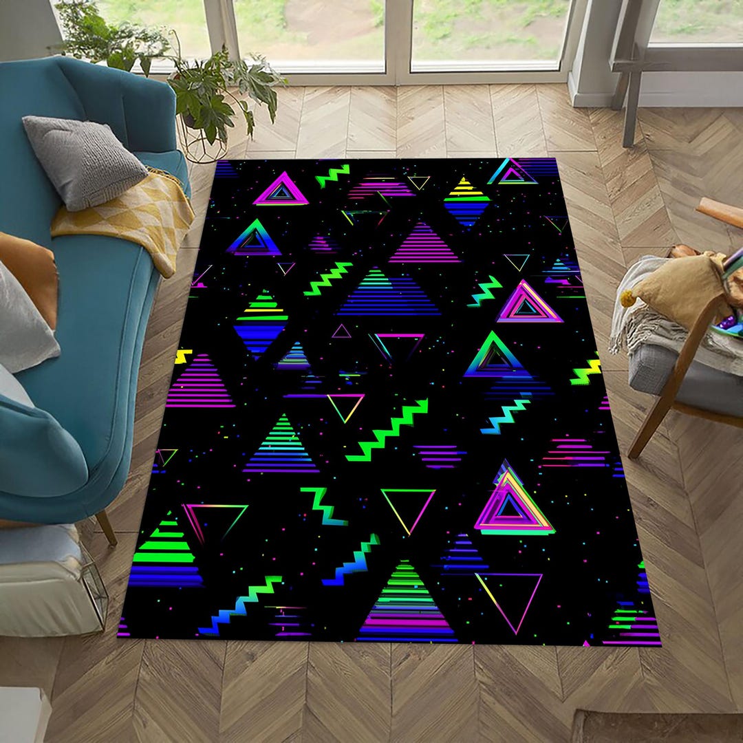 Neon Geometric Arcade Rug: 80s Retro Game Room Decor - Etsy