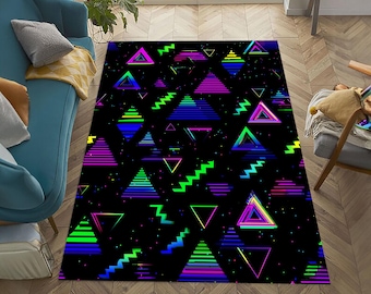 Neon Arcade Game Room Rug: Colorful Patterned Carpet - Etsy
