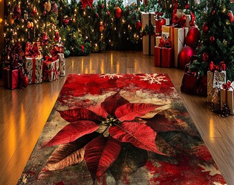 Vintage Christmas Holly Leaf Rug: Red Cream Holiday Decor - Etsy