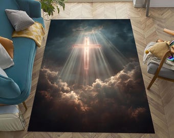 Christian Cross Prayer Rug: Velvet, Non-Slip Cotton Base