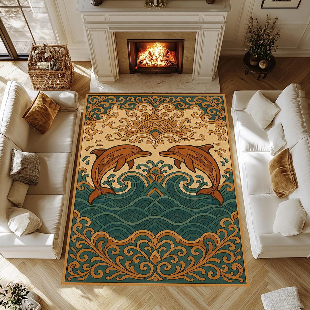 Bohemian Dolphin Area Rug: 3D Print Velvet, Non-slip Cotton Base - Etsy