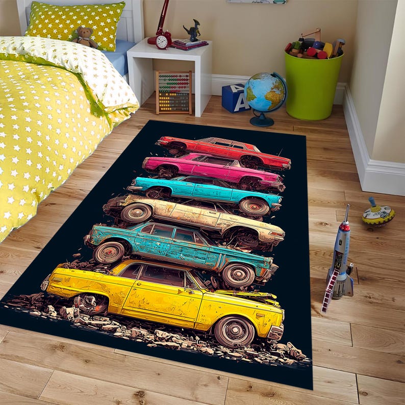 Cars Rug Icon Colorful Classic Cars Rug, Kids Game Room, Velvet Top - Etsy