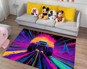 Monster Truck Rug, 3D Digital Print, Kids Room Decor