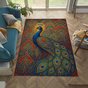 Peacock Carpet, Peacock Rug, Peacock Pattern Carpet, Peacock Pattern Rug, Peacock Feather Rug, Animal Pattern Carpet, Animal Pattern Rug