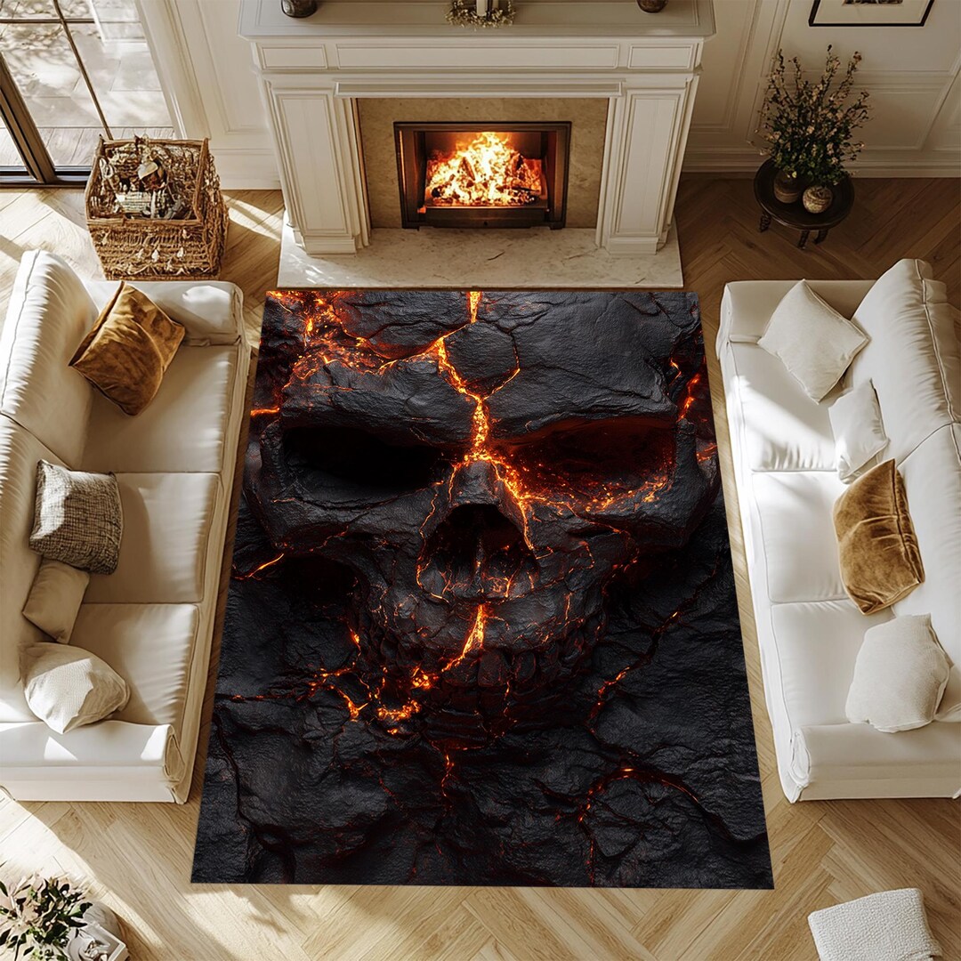 Hideous Rugs Evil Skull Rug: Lava Pattern Velvet Microfiber Area Rug - Etsy