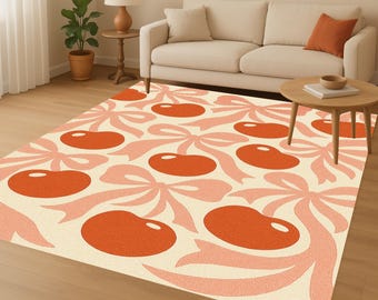 Pink Cherry Pattern Rug: Velvet Plush, Non-Slip Cotton Base
