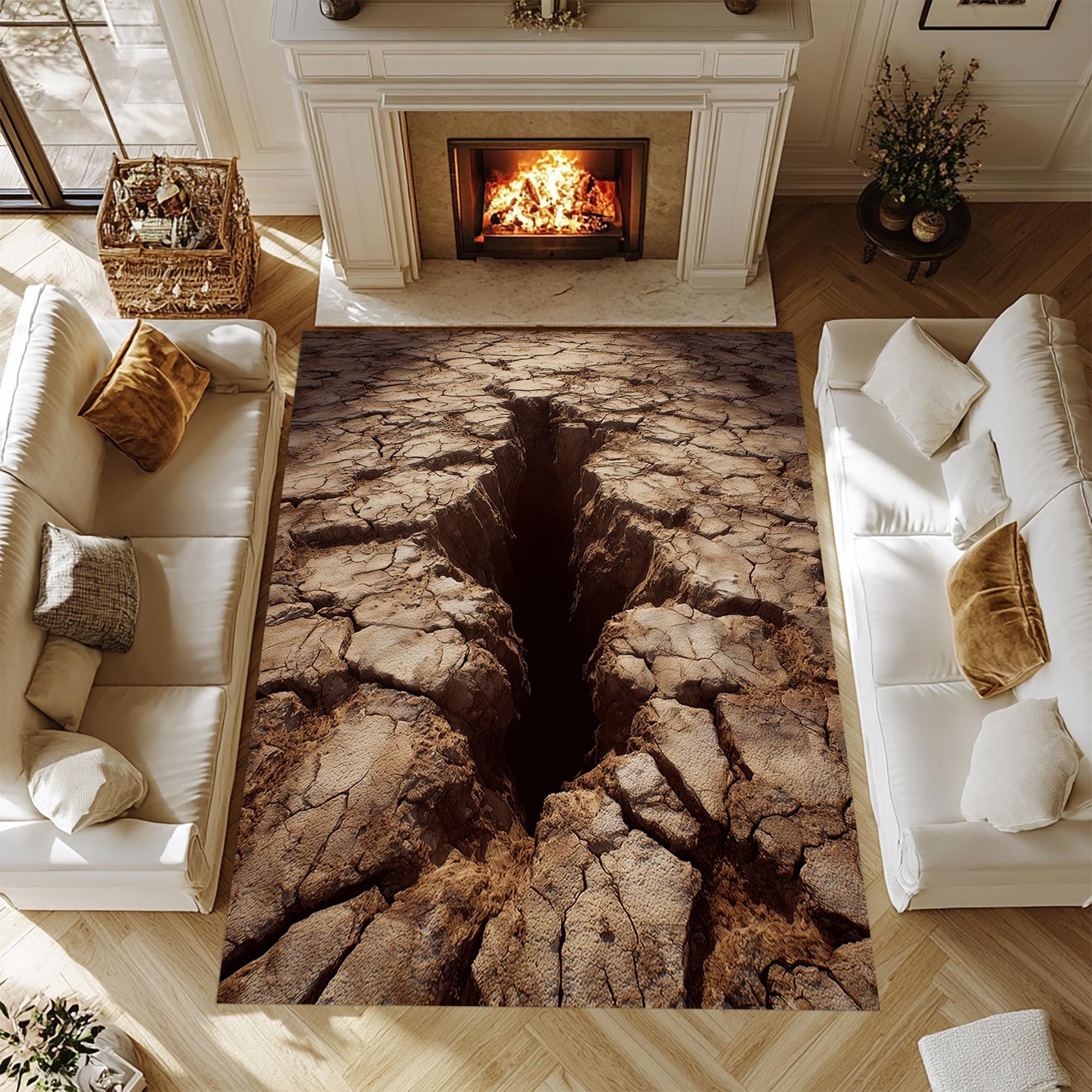 Creak Pattern Rug Huge Crack Carpet, Huge Crack Rug, Desert View Rug, 3D Looking Carpet ...