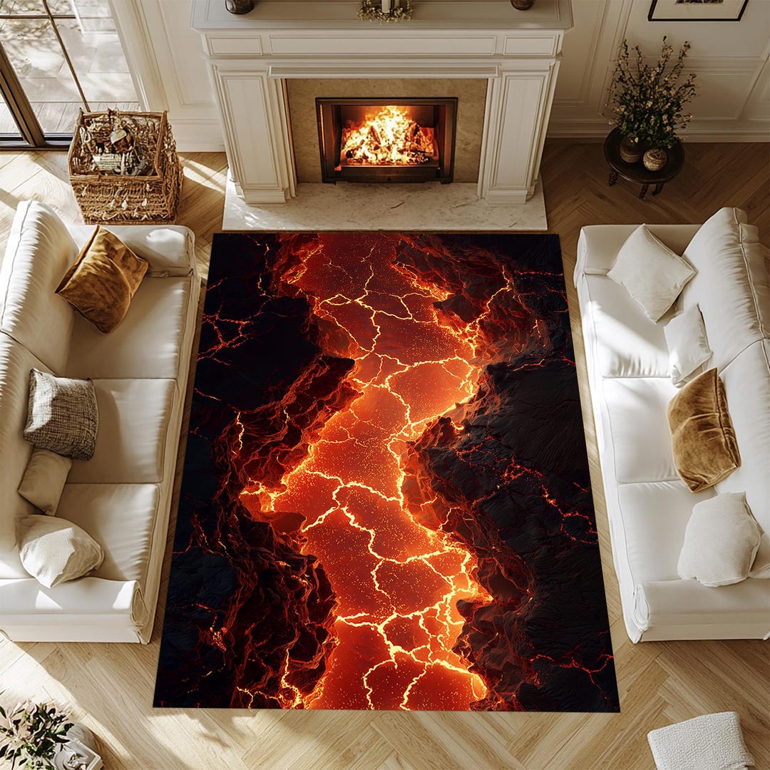 Lava Pattern Area Rug: Volcanic Red Black Microfiber - Etsy