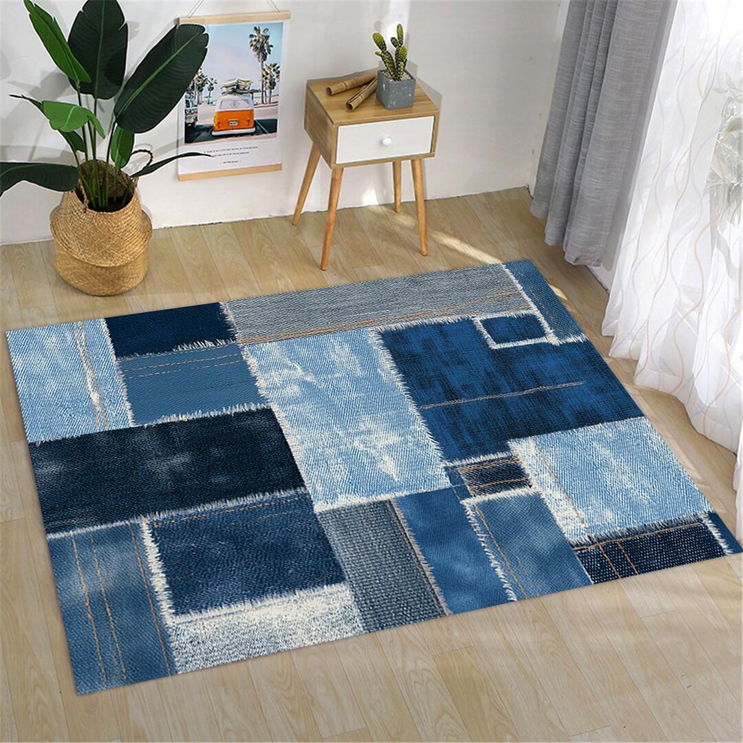 Collage Rug Denim Collage Area Rug: 3D Print, Non-slip Cotton Base - Etsy