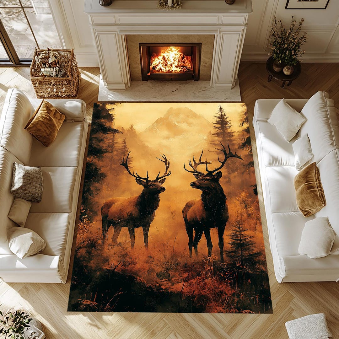 Deer Pattern Rug: Brown Forest Animal Decor Carpet - Etsy
