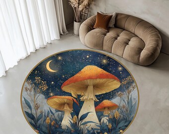 Mushroom Pattern Round Rug: 3D Print Cotton Base