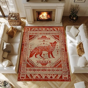 Tribal Wolf Carpet, Tribal Wolf Rug, Wolf Carpet, Wolf Rug, Wolf Pattern Carpet, Wolf Pattern Rug, Animal Pattern Carpet, Animal Pattern Rug