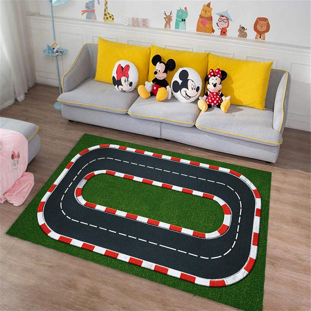 Race Track Kids Rug, Car Playmat, Road Design Rug - Etsy