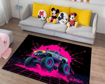 Monster Truck Rug, 3D Digital Print, Kids Room Decor