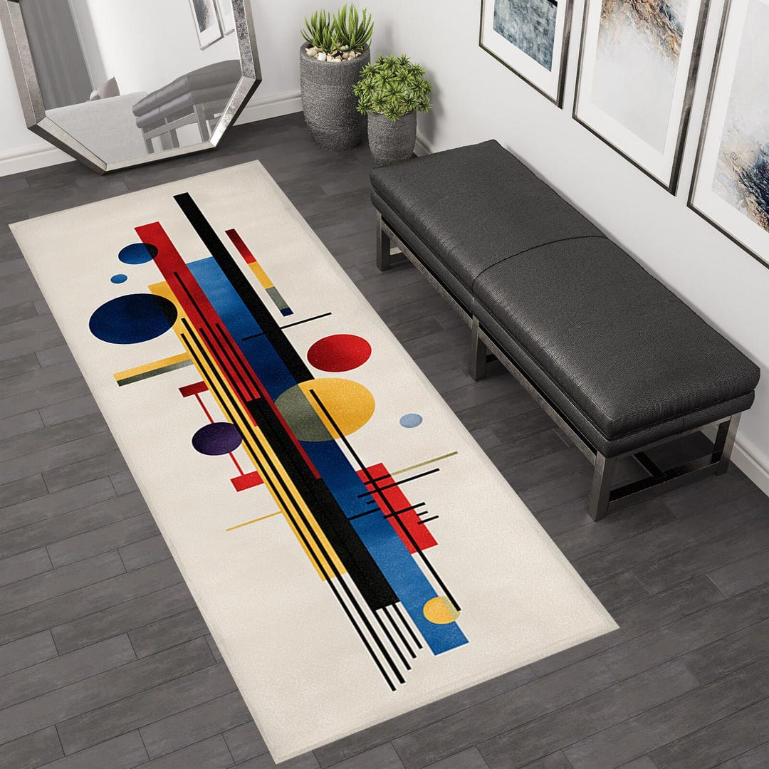 Kandiski Rug Kandinsky Style Runner Rug, Mid Century Modern Geometric Circles ...