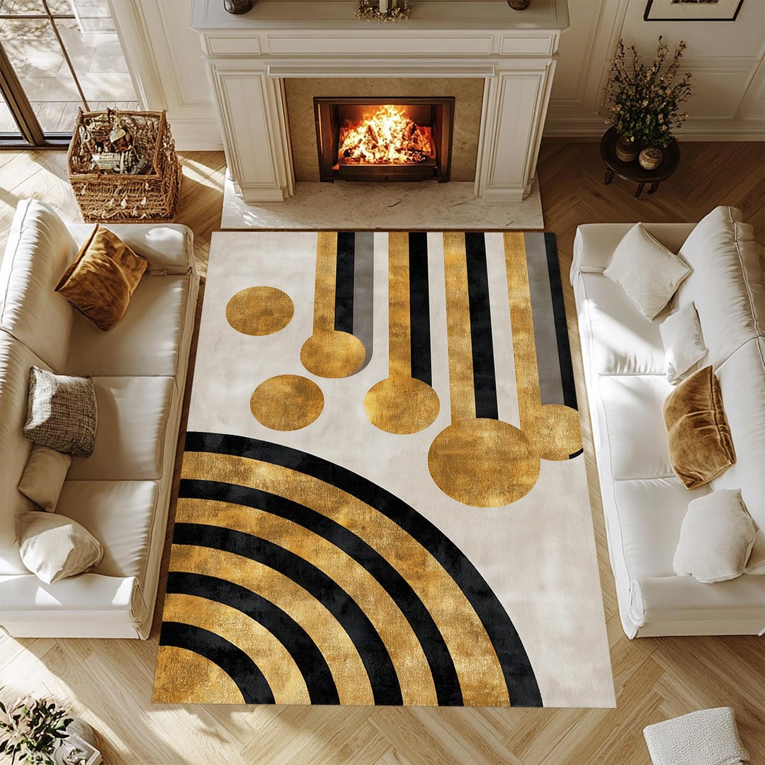 Modernism Design Rug Gold Mid Century Modern Rug: Abstract Minimalist Design - Etsy