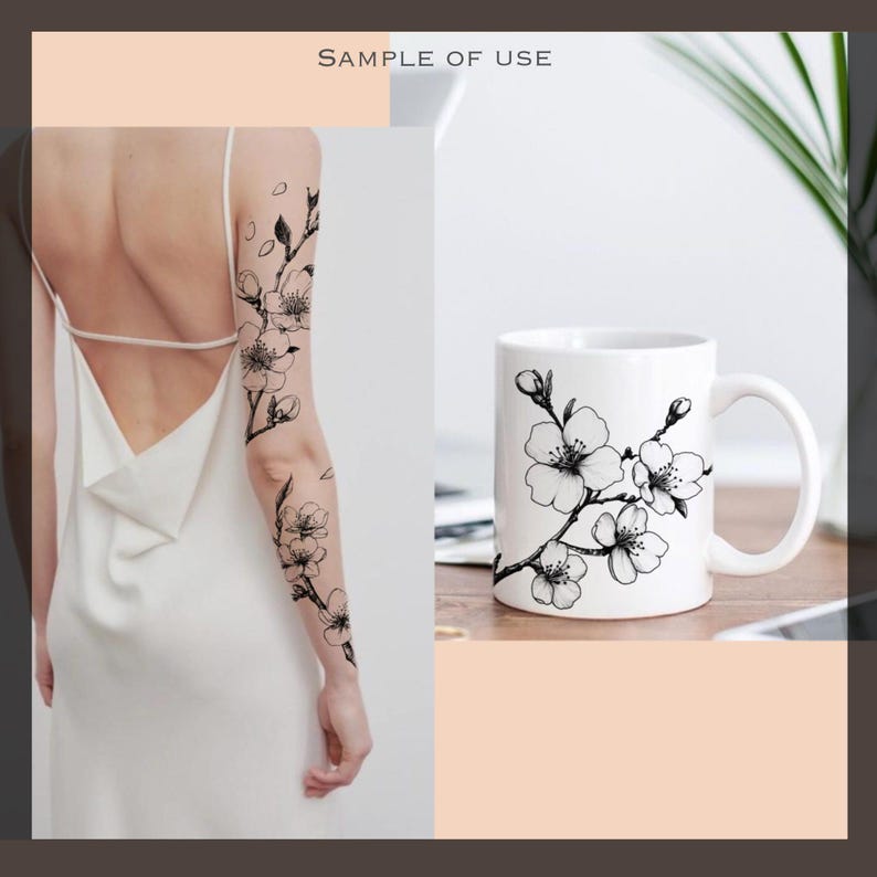 50 Procreate Cherry Blossom Tattoo Stamps: Fine Line Brush Set (digital ...