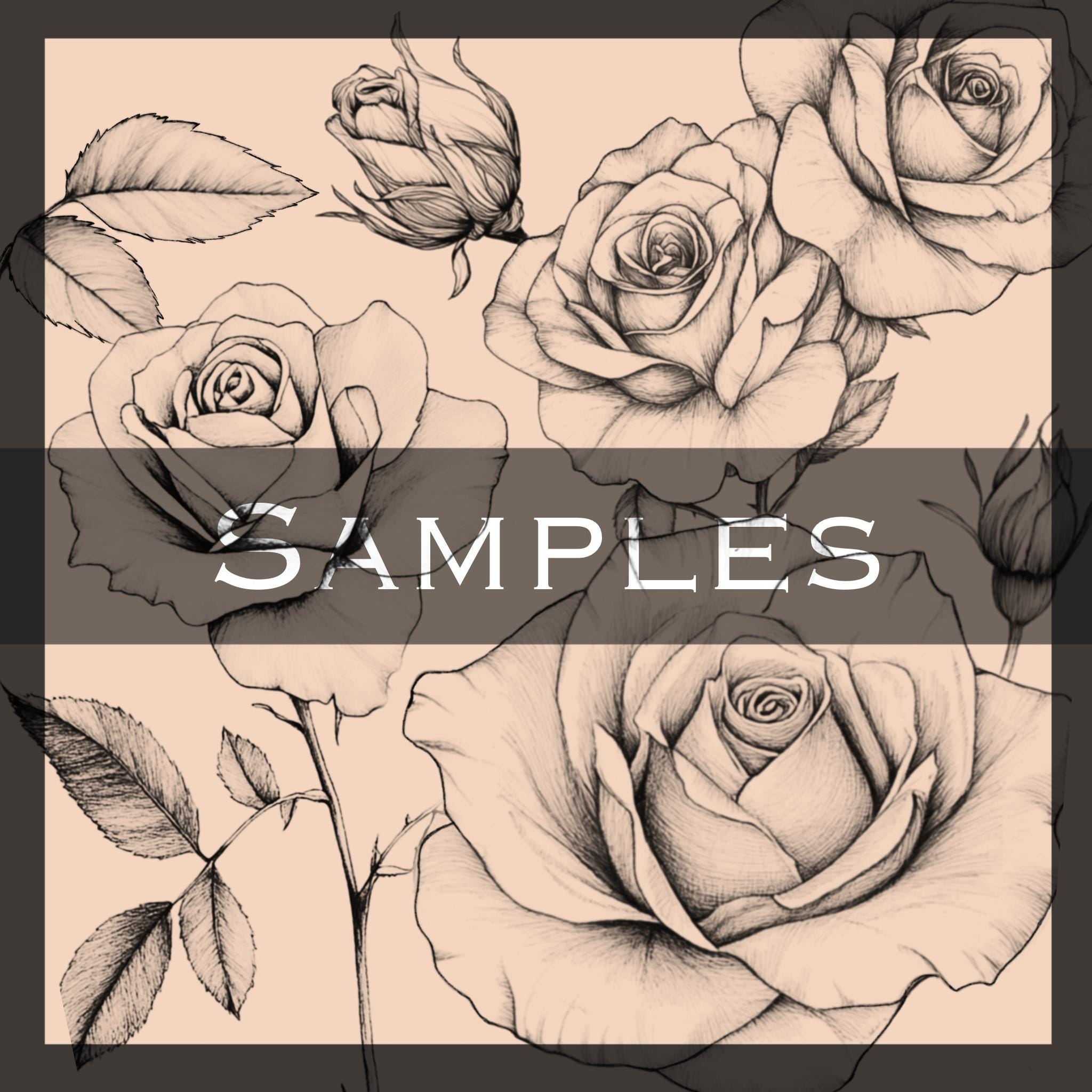 50 Procreate Rose Tattoo Stamps: Fine Line Brush Set (digital Download ...