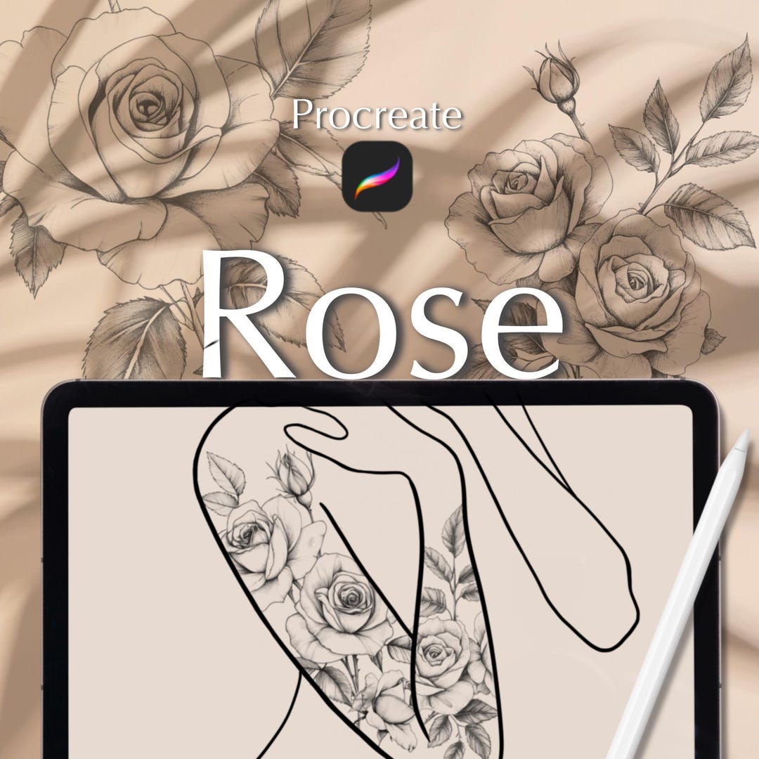 50 Procreate Rose Tattoo Stamps: Fine Line Brush Set (digital Download ...