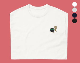 Embroidered Matcha Bowl and Bamboo Whisk T-Shirt | Original Personalized Gift for Men and Women | Japan Food, Manga Lover, Tokyo | Christmas Gift
