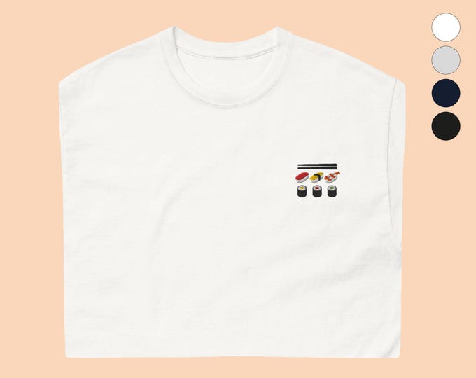 Embroidered Sushi Maki Nigiri Assortment T-Shirt | Original Personalized Gift for Men and Women | Japan Food, Manga Lovers, Tokyo | Christmas Gift