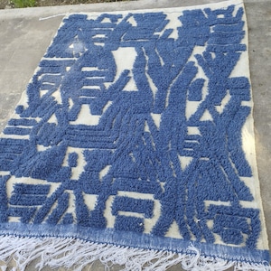 AMAZING MOROCCAN RUG Striped blue, Kilim Custom Moroccan Rug, Blue and White Beni Ourain Wool Carpet, Tapis Marocain 9x12, Made To Order Rug