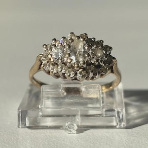 Vintage 9ct Gold Cubic Zirconia Flower Cluster Ring