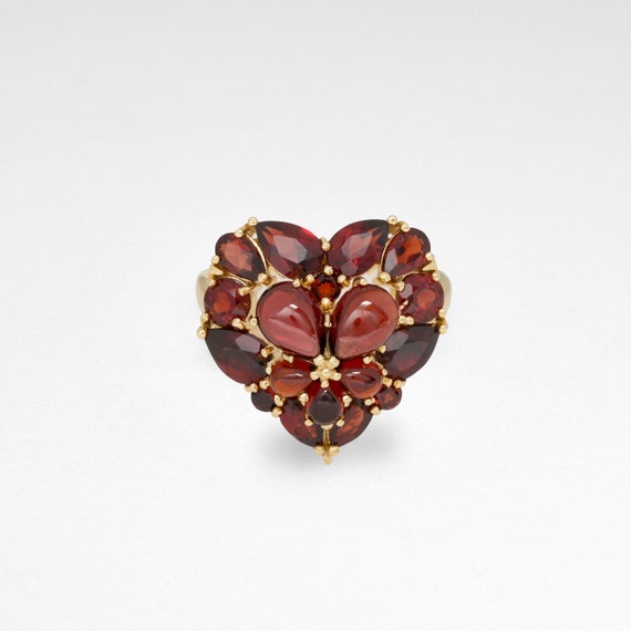 Vintage Garnet Heart Ring Sterling Silver Bohemia… - image 4