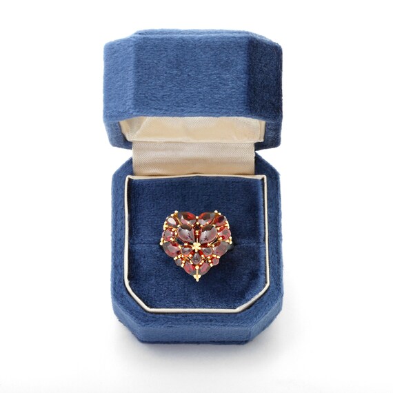 Vintage Garnet Heart Ring Sterling Silver Bohemia… - image 1