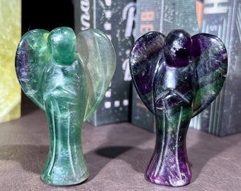 Natural Fluorite Angel Figurine, handcrafted Healing Crystal Angel Statue, Gemstone Angel Decor, Spiritual Gift, Crystal Meditation Decor
