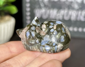 Natural Que Sera Stone Sleeping Cat Figurine, Crystal Animal Ornament, Crystal Display, Crystal Collection, Gift For Cat Lovers