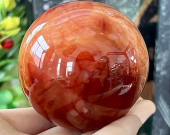 Natural Red Agate Sphere, Polished Carnelian Agate Crystal Ball, Root Chakra Healing Crystal Spheres, Home Decor, Meditation  Crystal Gifts