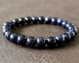 Blue Goldstone Beaded Bracelets with Custom Gift Box, Healing Crystal Beads Bracelet for Women, Crystal Confidence Jewelry for her