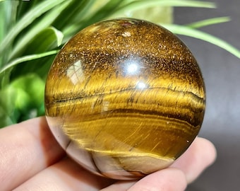 Natural Yellow Tiger Eye Sphere, Golden Chatoyant Abundance Crystal, Solar Plexus Chakra Crystal Sphere, Healing Crystal Meditation Decor