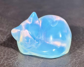 Opalite Sleeping Cat Figurine, Hand Carved Spiritual Crystal Animal Ornament, Crystal Decor, Crystal Collection, Gift For Cat Lovers