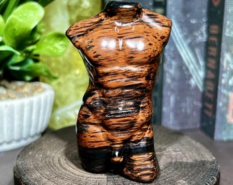 Red Obsidian Male Torso Sculpture, Handcrafted Crystal Muscle Man Body Figurine, Masculine Energy Statue, Home Decor, Desk Ornament