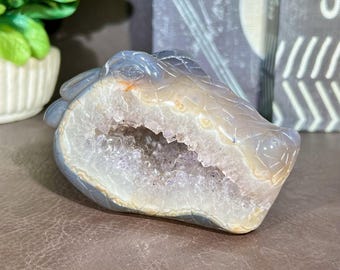 Natural Agate Geode Crocodile Head Sculpture, Crystal Agate, Crystal Animal Ornament, Healing Crystal Gifts