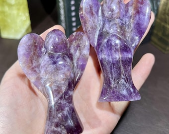Natural Amethyst Angel Figurine, handcrafted Healing Crystal Angel Statue, Gemstone Angel Decor, Spiritual Gift, Crystal Meditation Decor