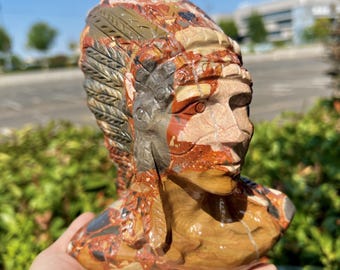 Hand Carved Native American Chief Statue, Natural Stone Sculpture,  Spiritual Crystal Collection, Crystal Altar Decor