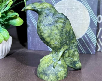 Natural Green Jade Raven Figurine, Hand Carved Crystal Animal Ornament, Crystal Collection, Crystal Decor, Healing Crystal